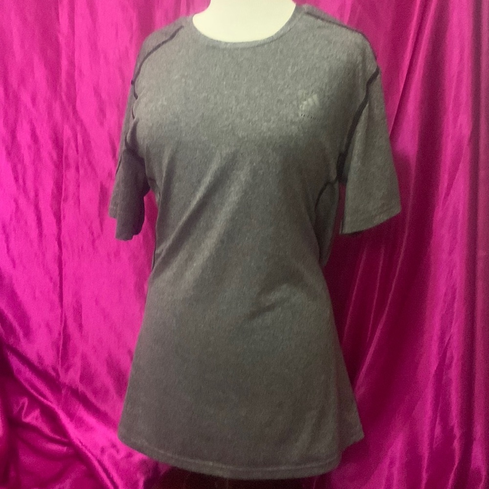 Adidas size M, clima lite, tech fit gray top with black trim. Baggier fit